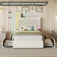 thumbnail image 4 of Twin Bed Frame with LED Headboard and 4 Storage Drawers, Upholstered Platform Bed with Charging Station, Velvet Twin Size Bed Frame, No Box Spring Needed, White, 4 of 9
