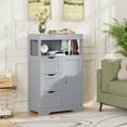 thumbnail image 2 of Lacoo Bathroom Floor Cabinet Wooden Storage Organizer with 1 Door, 3 Drawers & Adjustable Shelf Storage Cabinet for Kitchen Living Room Bathroom, Gray, 2 of 8