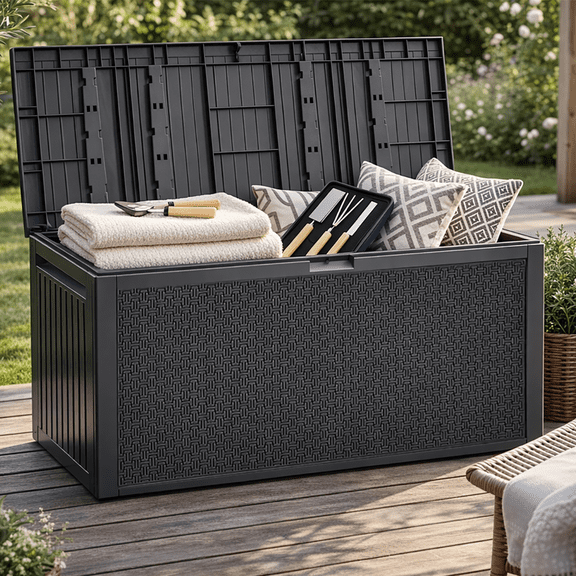 130Gal Deck Box for Outdoor, 490L Waterproof Storage Box for Pool Accessories, Patio Outdoor Storage Bench Furniture for Garden, Gray