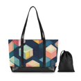 thumbnail image 7 of FORMRS Canvas Laptop Tote Bag for Women with 15.6" Computer Compartments Shoulder Handbag, Blue Cubes, 7 of 7