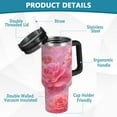 thumbnail image 4 of 30oz insulated car cup with handle and straw suitable for all ages Stainless steel vacuum insulated cup. Pale Pink Roses Pattern, 4 of 10