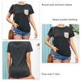 thumbnail image 4 of Short Sleeve Blouse Round Collar Sequin Pocket Casual Tunic Blouse Shirt for Women Summer Black Grey L, 4 of 5