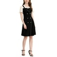 thumbnail image 5 of Unique Bargains Women's Contrast Chiffon Button Decor Short Sleeve Dress Black XS, 5 of 6
