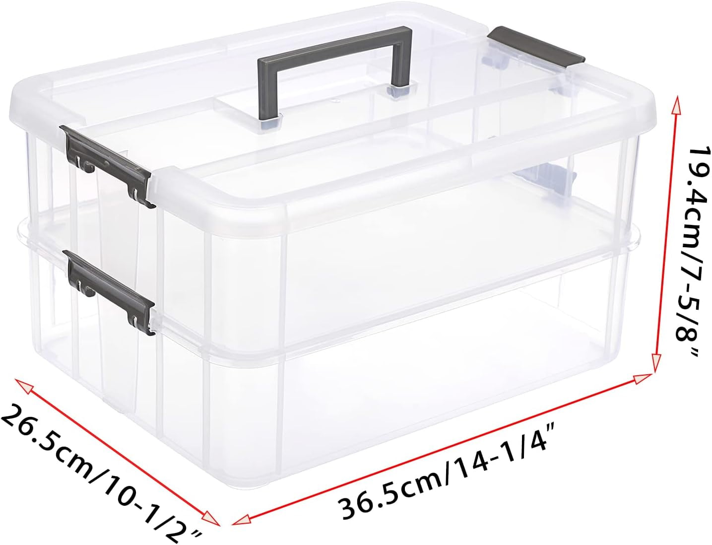 2 Layer Stack & Carry Box, Plastic Multipurpose Portable Storage Container Box Handled Organizer Storage Box for Organizing Stationery, Sewing, Art Craft, Jewelry and Beauty Supplies Dark Grey