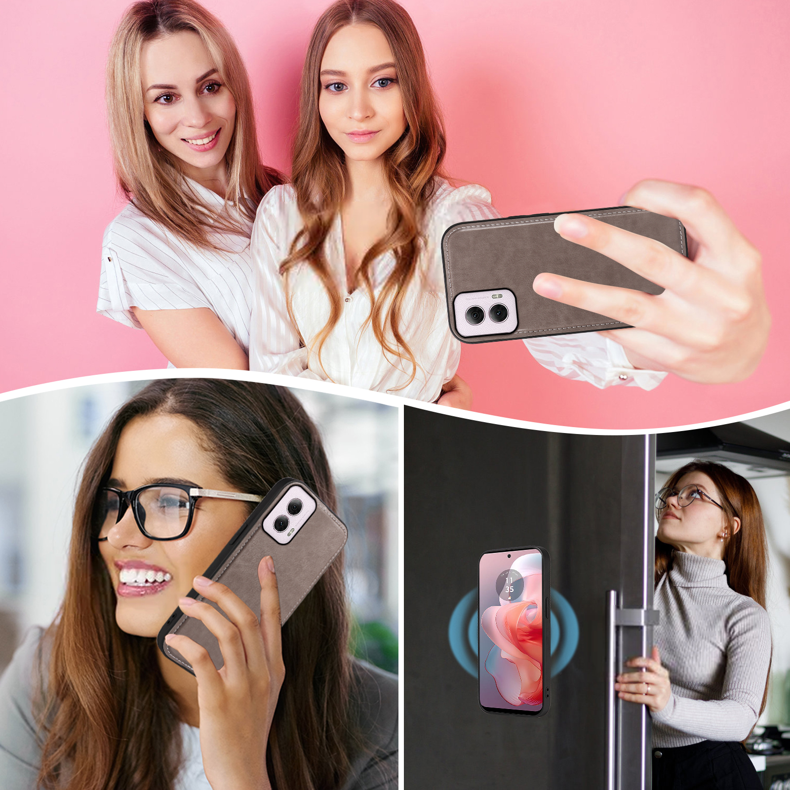Asuwish Phone Case for Motorola Moto G Power 5G 2024 Zipper Wallet Detachable Cell Cover with Tempered Glass Screen Protector Crossbody Lanyard Strap Flower Flip Card Holder Slot G5 Women Girls Gray