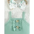 thumbnail image 6 of Baby Girl Summer Set Solid Ribbed Cami Romper with Bunny Print Shorts and Bow Headband 3 Pcs Outfit, 6 of 10