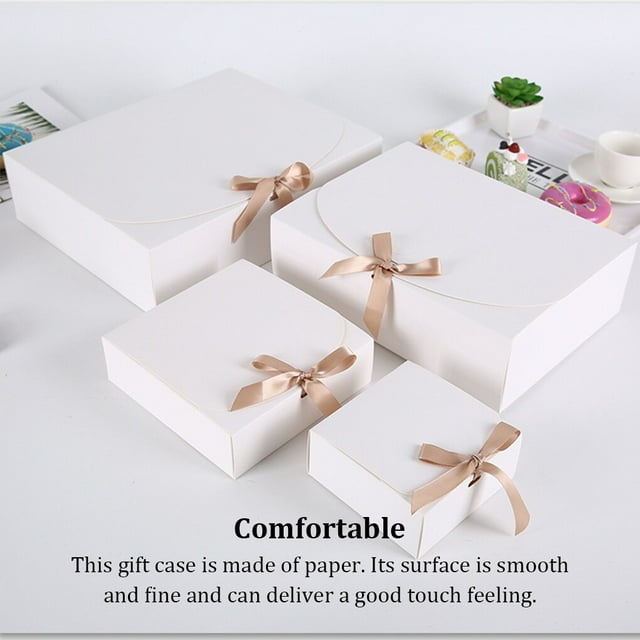 10 Pieces Paper Gift Packaging Box with Ribbon Wedding Ceremony Engagement Cookie Candy Packing Case Portable Favor Boxes White 11x11x5cm
