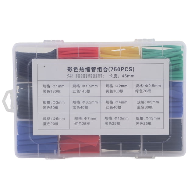 Kit de 750 tubos termorretráctiles 2:1 de PE para cables eléctricos, surtido de fundas para cables.
