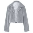thumbnail image 4 of Lovskoo Womens Cropped Faux Fur Coat Winter Warm Fluffy Casual Lapel Jackets Warm Fuzzy Solid Color Outerwear Gray, 4 of 7