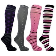 4 Pair Large/X-Large Extra Soft Colorful Moderate/Medium Graduated Compression Socks 15-20 mmHg., Comfort Blend. Fun Stylish Designs (2nd) US