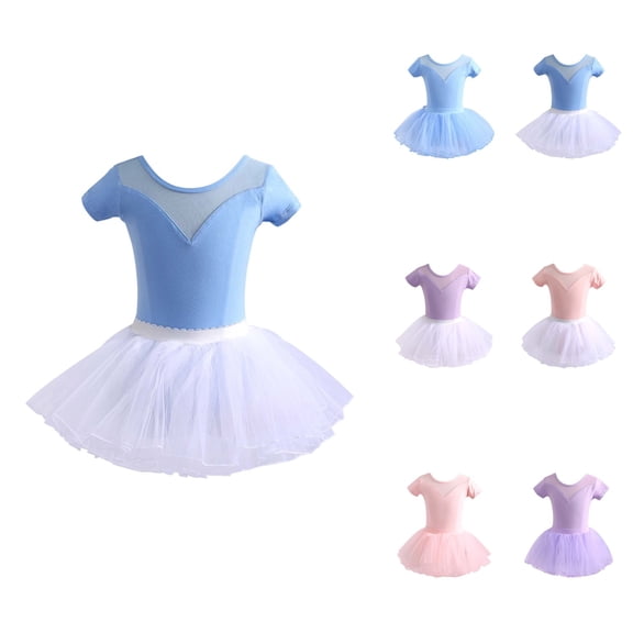 Girls Short Sleeve Ballet Leotard with Tutu Skirt – Dance Performance Dress for Recital, Practice & Jazz, Ages 1-14 Years