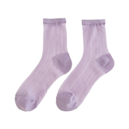 

Sorrowso Women Glass Fiber Silky Thin Ankle Socks Sweet Candy Color Mesh Striped Hosiery
