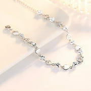 GHOJET Crystal Heart Charm Bracelet Fashion Heart Link Bracelet Gift for Women & Girls-Silver