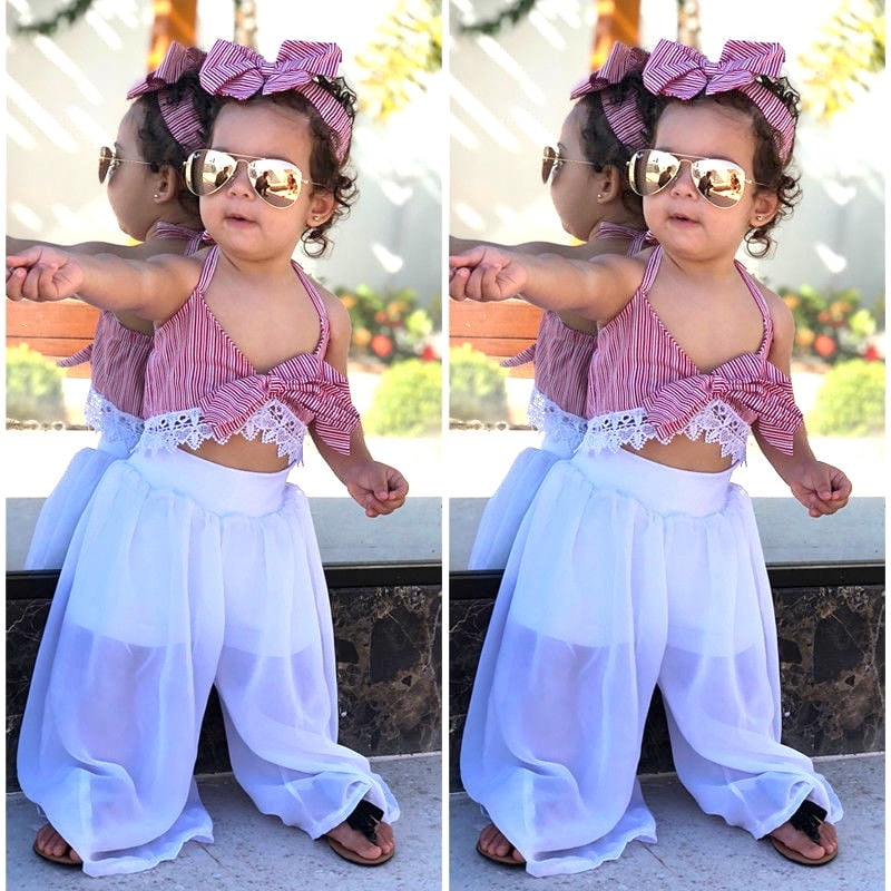 2PCS Toddler Baby Girls Outfits T shirts tops purple pants Kids Clothes set 