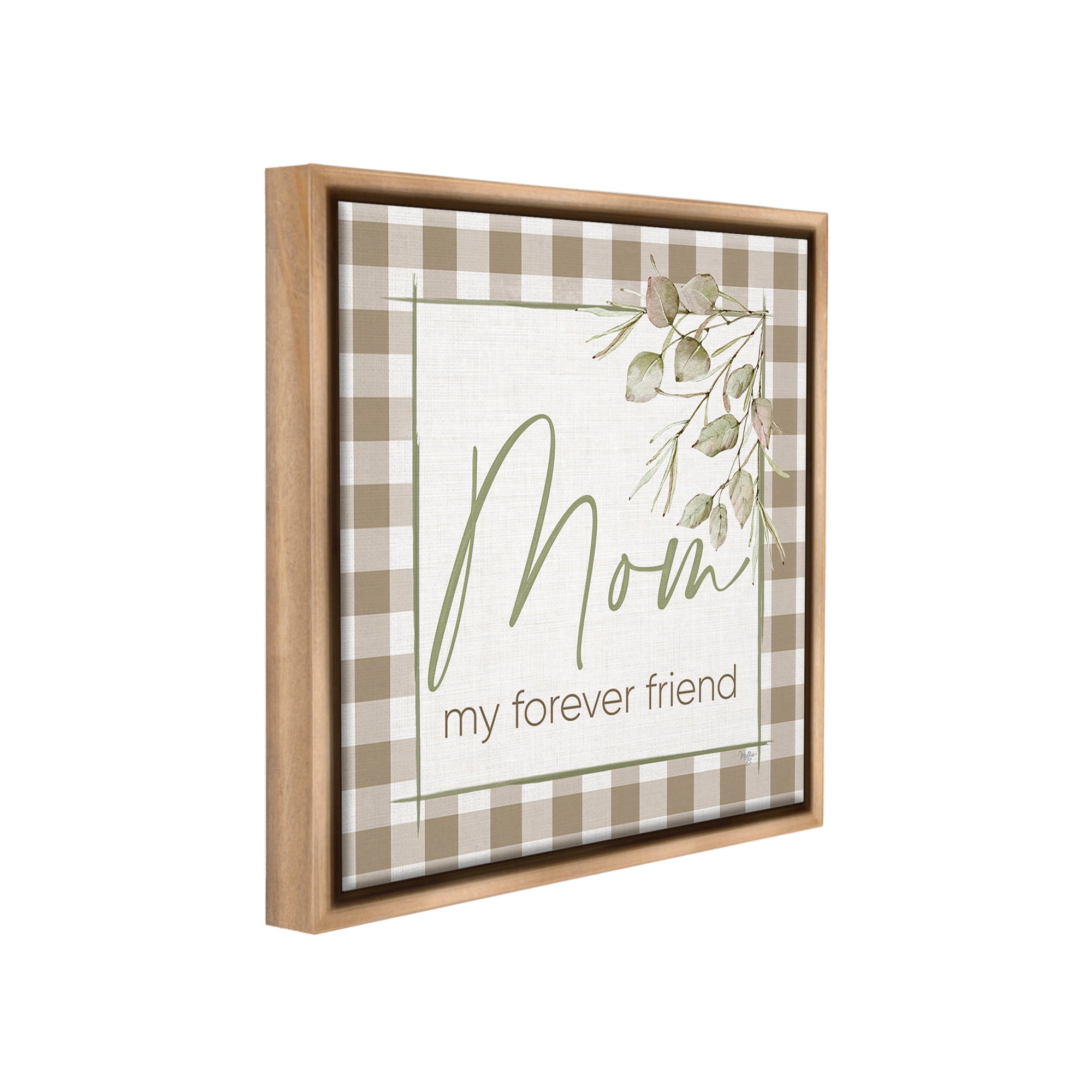 Stupell Industries Mom My Forever Friend Botanical & Floral Painting Brown Floater Framed Canvas Art Print Wall Art, 18 x 18