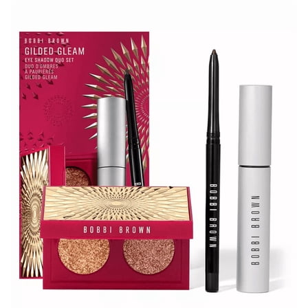 Bobbi Brown Gilded Gleam Eye Shadow Duo Set - Eyeshadow, Perfectly Defined Gel Eyeliner, & Smokey Eye Mascara Set