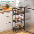 thumbnail image 2 of Slim Storage Cart 4 Tier Narrow Kitchen Rolling Cart on Wheels for Small Space, Mobile Utility Cart Shelving Unit with Wooden Top and Metal Handle for Kitchen, Bathroom, Laundry Room, 2 of 9