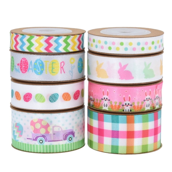 SeekLGT Easter Wired Ribbon 2.5 Inch Happy Easter Pastel Decorative Wired Edge for Wreaths Bows DIY Crafts Wrapping 1 Roll 5.5 Yards