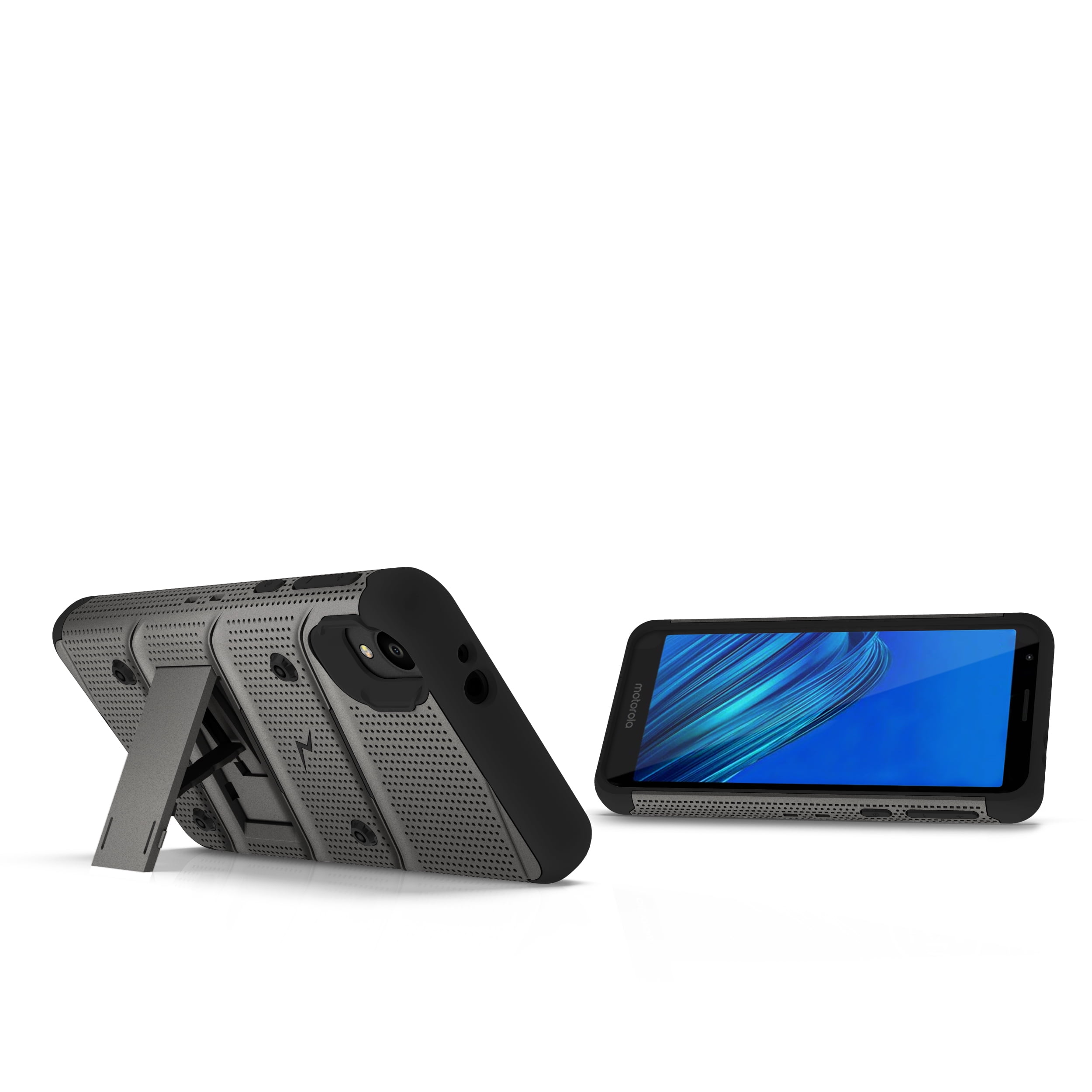 ZIZO BOLT Series Motorola Moto E6 Case | Heavy-duty Military-grade Drop Protection w/ Kickstand Included Belt Clip Holster Tempered Glass Lanyard (Metal Gray/Black)