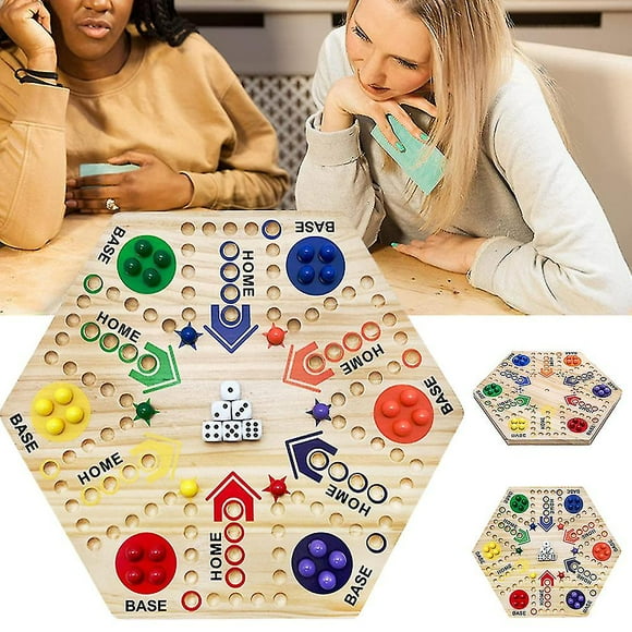 Marble Board Game Wooden, Double Sided Painted 6 And 4 Player Fast Track Board Games With 6 Colors 36 Marbles 6 Dice