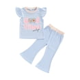 thumbnail image 1 of Franhais 2-Piece Girls Summer Outfits, Letter Print Quarter-Sleeve T-Shirt + Bell-Bottoms for Kids, 18 Months to 6 Years, 1 of 9