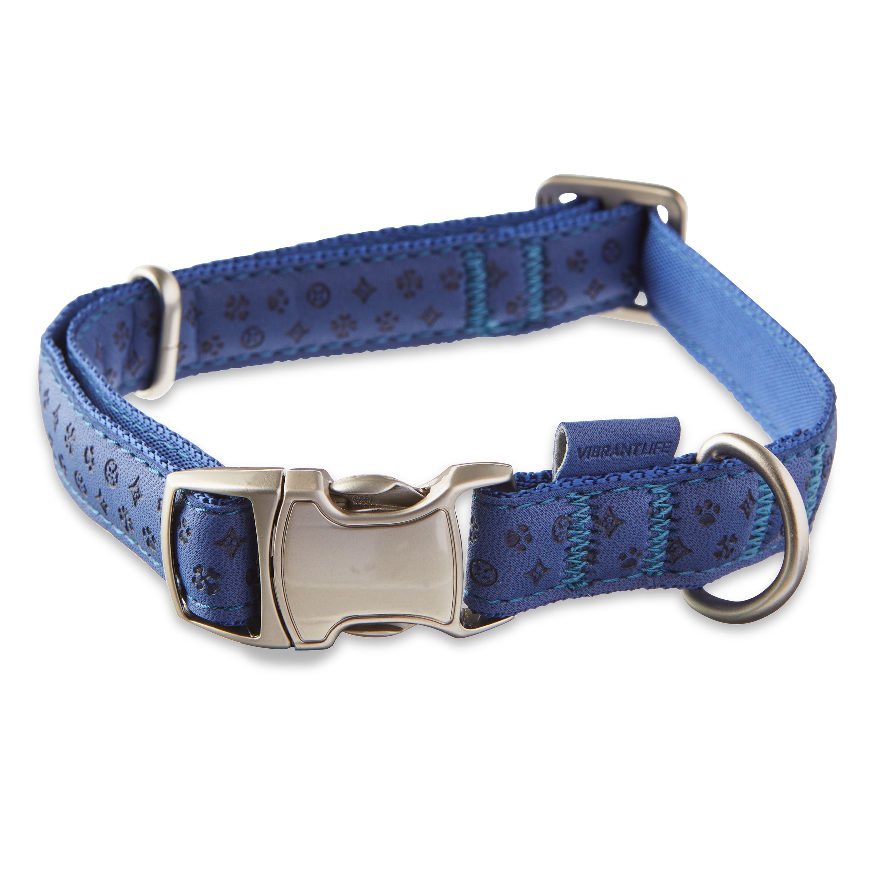 Vibrant Life Embossed Adjustable Dog Collar, Navy Blue, M