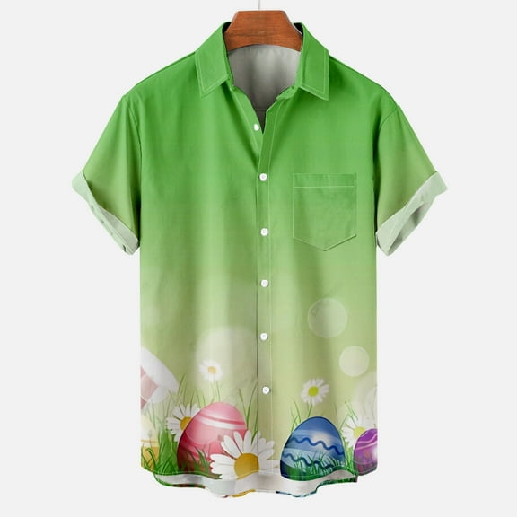 OKBOP Mens Button Up Shirts,Summer Button Up Oversized Beach Short Sleeve Striped Casual Crew Neck T-shirt with Pocket Fathers Day Gift Clearance Green L(8)