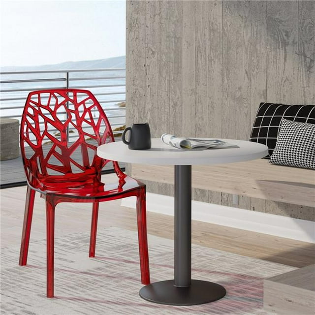 LeisureMod Chaise de Salle à Manger Moderne Cornelia, Rouge Transparent (Ensemble de 1)