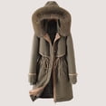 thumbnail image 3 of HTNBO Winter Jacket for Women Long Parka Trench Coat Comfy Stitching Casual Cardigan Lapel Overcoat Belted Slim Outerwear, 3 of 4