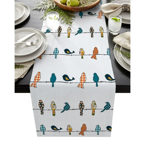 Table Runner Rowley Birds Floral Pattern Table Decoration for Kitchen Dinning Orange Gray Line Table Decoration for Indoor Outdoor Party Wedding Decor 13x72 Inch