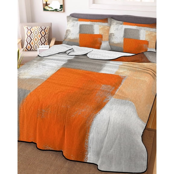 Burnt Orange Grey Queen Size Down Alternative Comforter, Lightweight Comforter Quilt Bedding Set with Pillow Shams Modern Oil Painting Art Abstract All Seasons Bed Comforter Duvet Insert 90"x96"