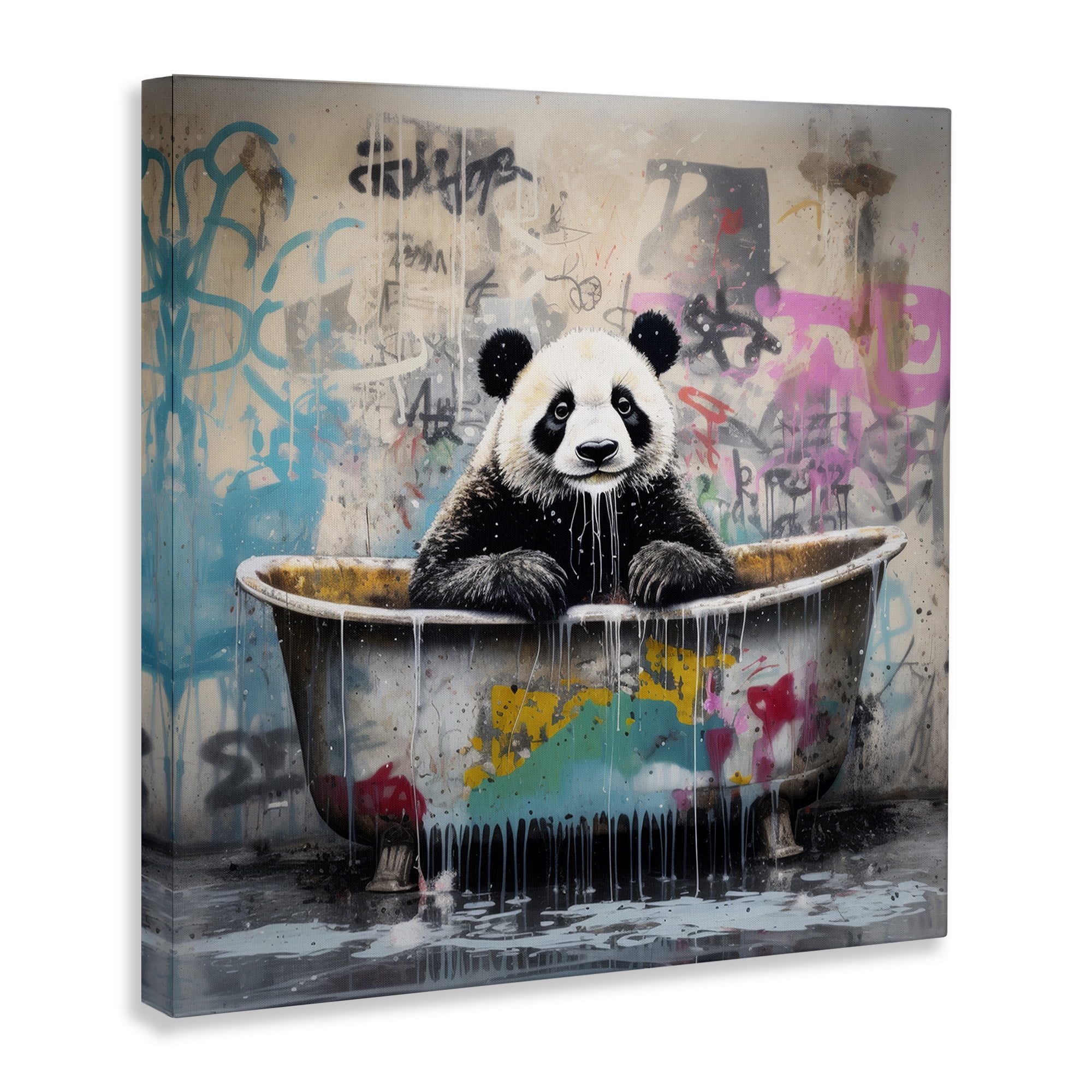 Stupell Industries Graffiti Bathing Panda Typography Painting Gallery Wrapped Canvas Art Print Wall Art, 17 x 17