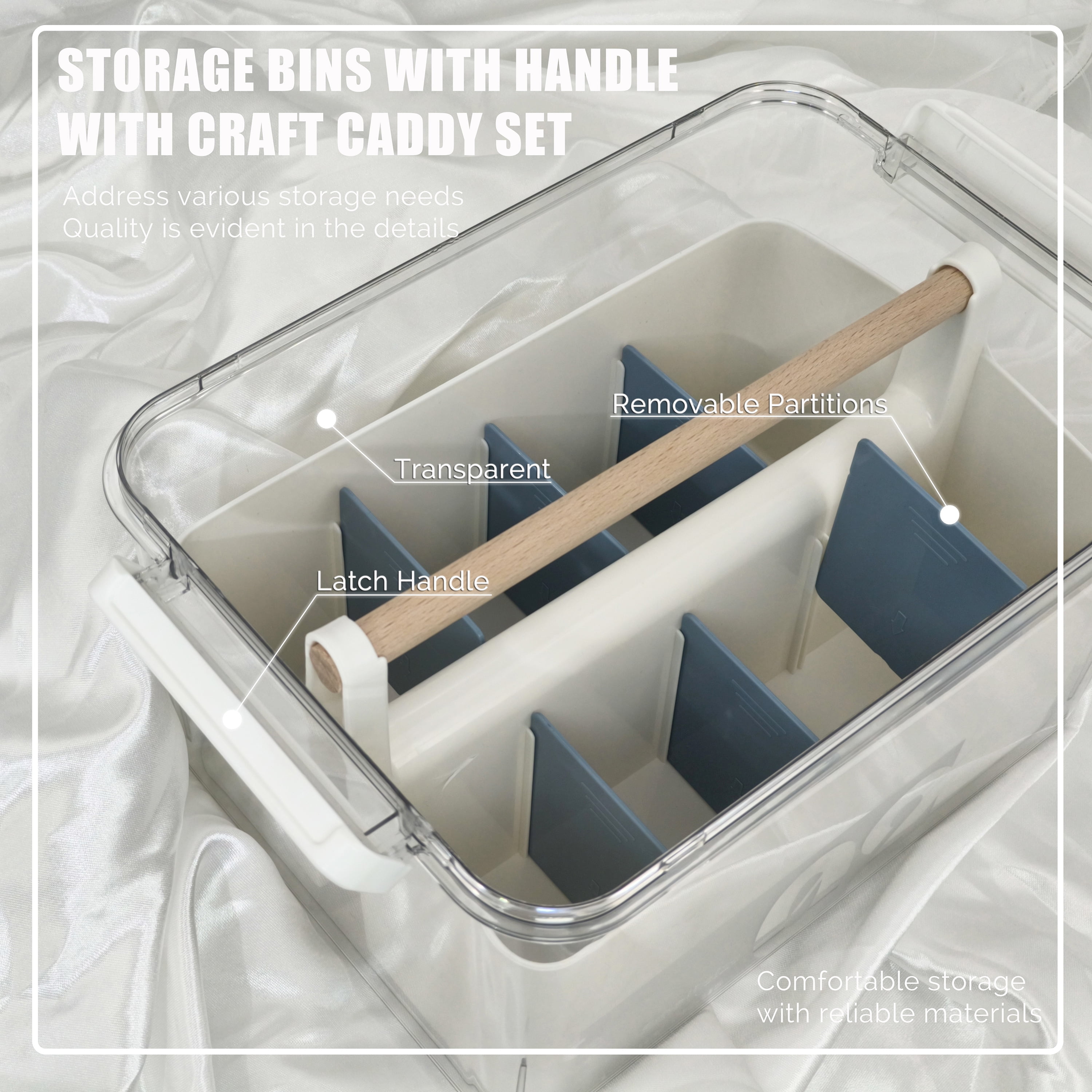 RETRONLY Clear Storage Box with Handle - Plastic Art & Craft Box, Storage Bins with Dividers, Portable Art Supplies Organizer, Latch Box with Caddy Organizer (9 Qt, 2in1 Set)
