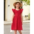 thumbnail image 2 of Oudiya Girls Summer Sundress Flutter Sleeve A-Line Button Down Casual Midi Girls Dresses,Red,7-8Y, 2 of 6