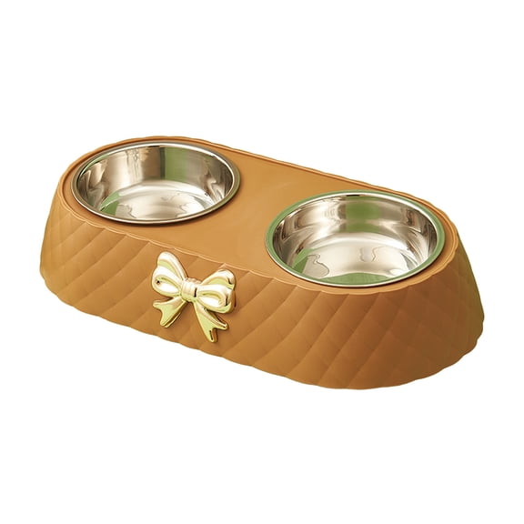 Pet Supplies Double Dog Bowls for Small Dogs and Cats - Removable Stainless Steel Food and Water Bowls with Non- Base and Bowknot