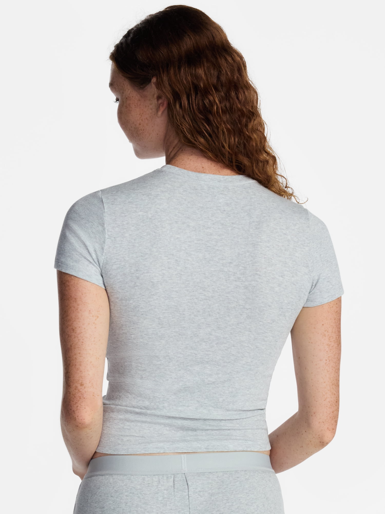 No Boundaries Cotton Stretch Ribbed Tee with Short Sleeves, Women's XS-3XL