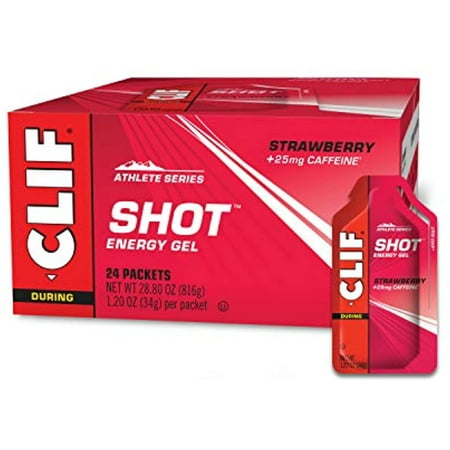 Clif Shot - Energy Gels - Strawberry - 25Mg Caffeine- Non-Gmo - Quick Carbs & Caffeine For Energy - High Performance & Endurance - Fast Fuel For Cycling And Running (1.2 Ounce Packet 24 Count)
