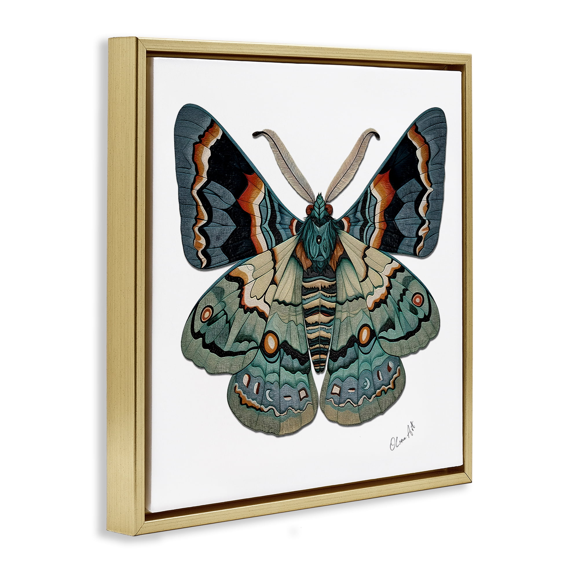 Stupell Industries Symbol Of Change Moth Animals Painting Gold Floater Framed Canvas Art Print Wall Art, 18 x 18