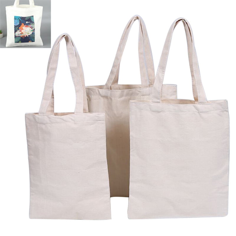 Natural Cotton Plain Canvas Shopping Shoulder Top Tote Shopper Bags Creamy White 
