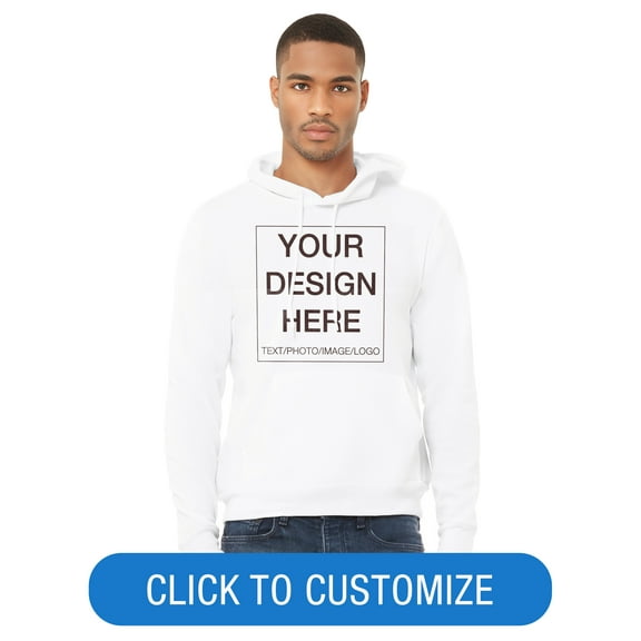 BELLA CANVAS Adult Pullover Personalized Hoodie, Create Your Own Designs, White, XXL, Unisex