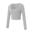 thumbnail image 5 of Michellecmm  Women Long Sleeve Deep Round Neck Solid Color Knit Crop Tops, 5 of 9