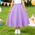 thumbnail image 5 of Miluxas Girl's Casual Elastic Waist Plaid Skirt Gingham Swing Pleated Midi Long Skirt with Pockets Purple 12-13 Years, 5 of 6