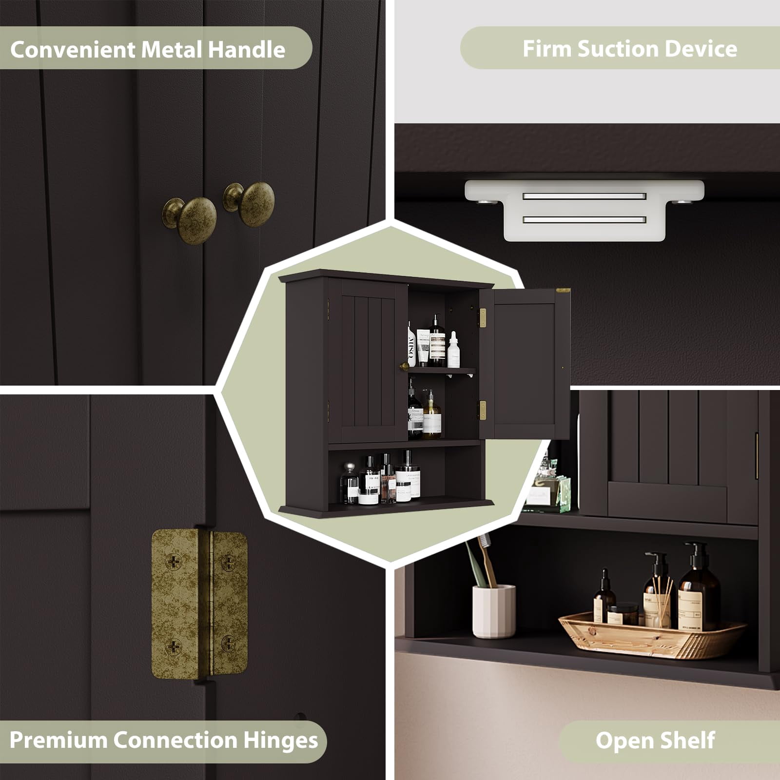 Algherohein Bathroom Medicine Cabinet with Shelf,Over the Toilet Storage Wall Cabinet,Brown Small