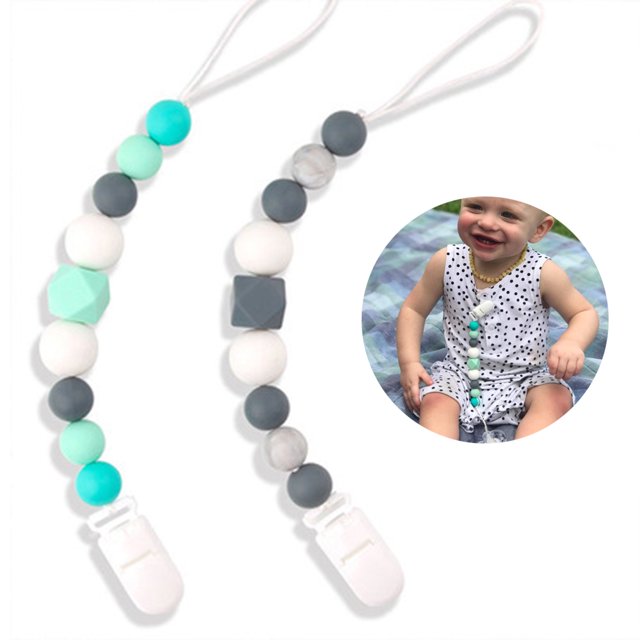Cadena de chupete para niño y niña, mordedor de silicona, Clips para chupete, soporte para chupete, cuentas para Baby Shower, sin BPA Xemadio 221316-1