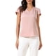 thumbnail image 1 of Blusa de satén con pliegues en la parte delantera y cuello en V, de manga corta, para mujer, color rosa polvo, talla M, 1 of 6