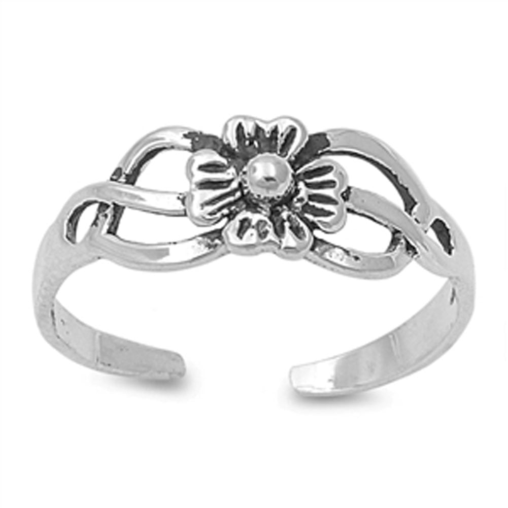 Simulated 925 Sterling Silver Toe Ring for Women Rhodium Plated Flower Themed Cubic Zirconia