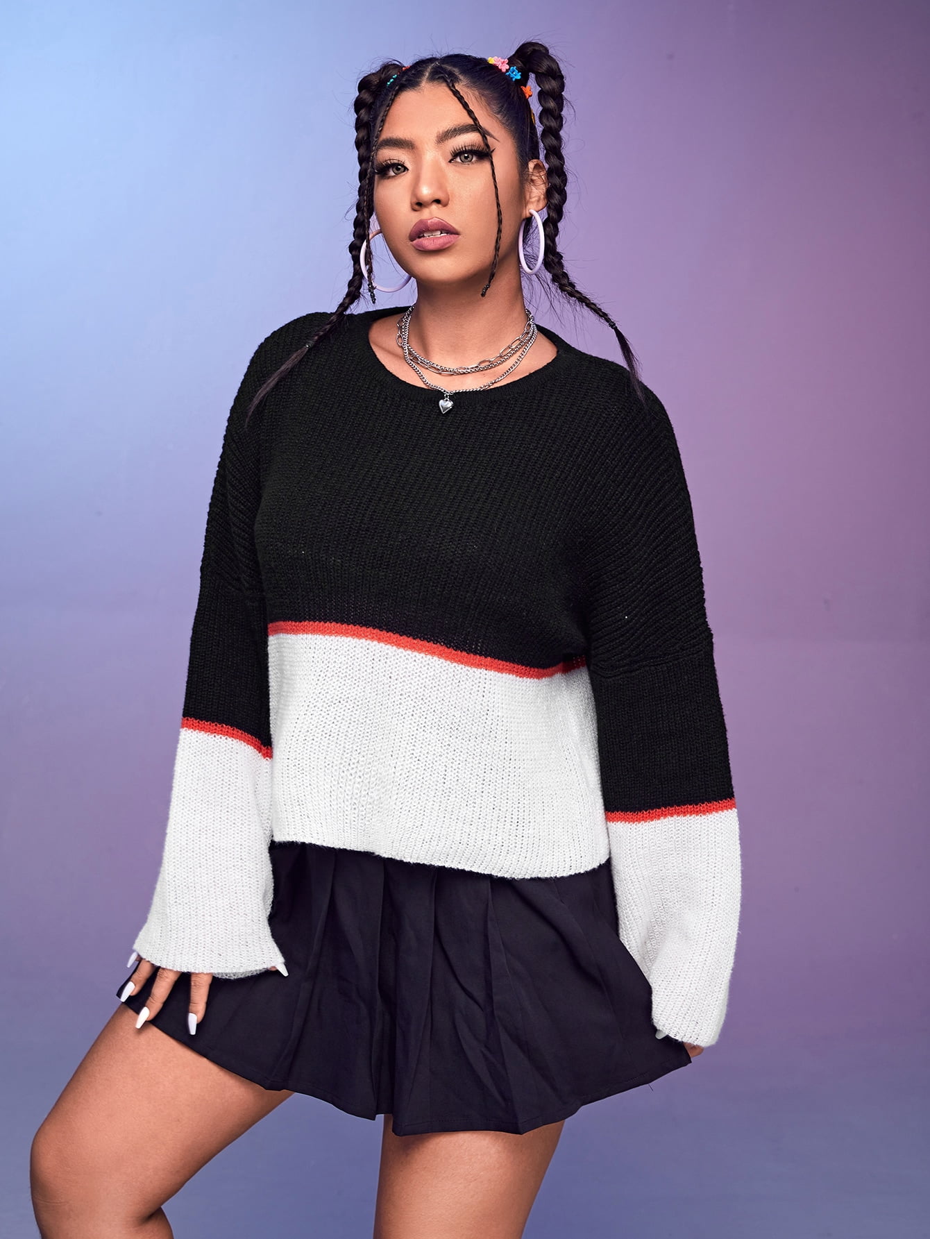 Women's Plus Drop Shoulder Colorblock 