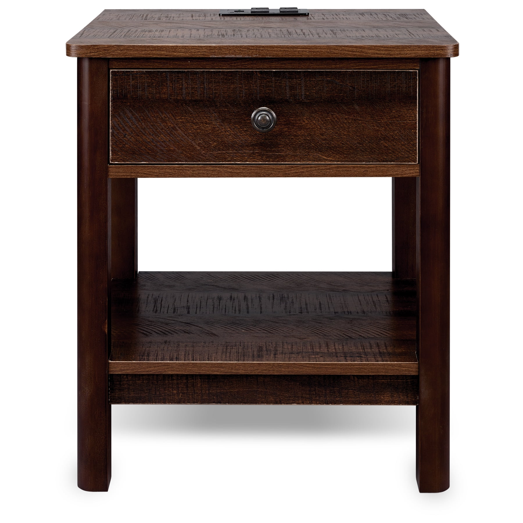 Round End Table With Drawer And Usb Power Ports / Usb C Laptop Port