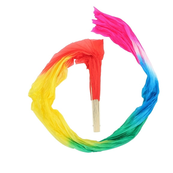 FRCOLOR Colorful Gradient Long Silk Dance Fans for Kids Foldable Hand Fans Silk Veil Fans for Woman Belly Dancing and Chinese Dance Performances