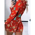 thumbnail image 1 of CHRONSTYLE Women Christmas Print Slim Fit Rompers Jumpsuits Sexy Buttons Up V Neck Long Sleeve Shorts Pajama Bodysuits Sleepwear, 1 of 4